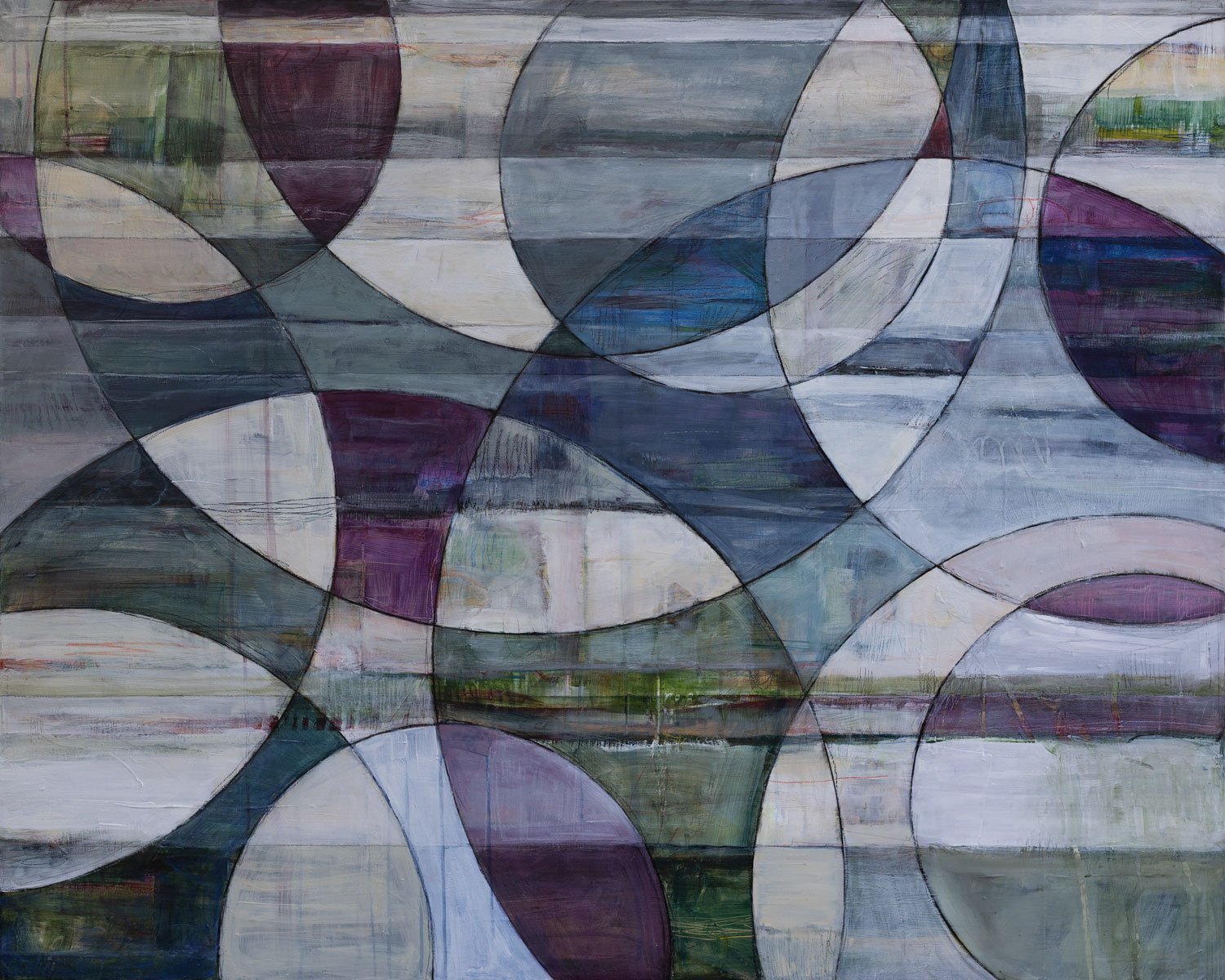 "Scale," Acrylic, beeswax and collage on panel, 48 x 60 inches