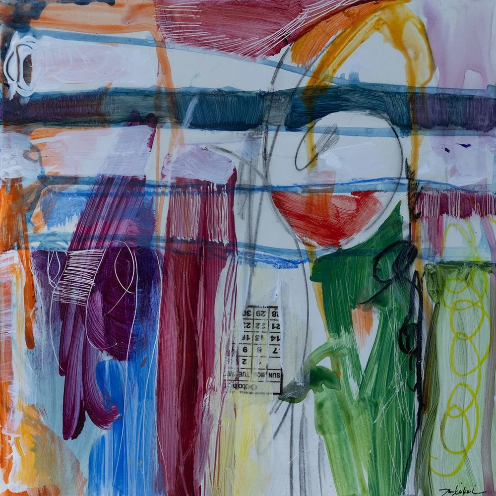 "Giorno," Acrylic, beeswax and collage on panel, 12 x 12 inches, sold