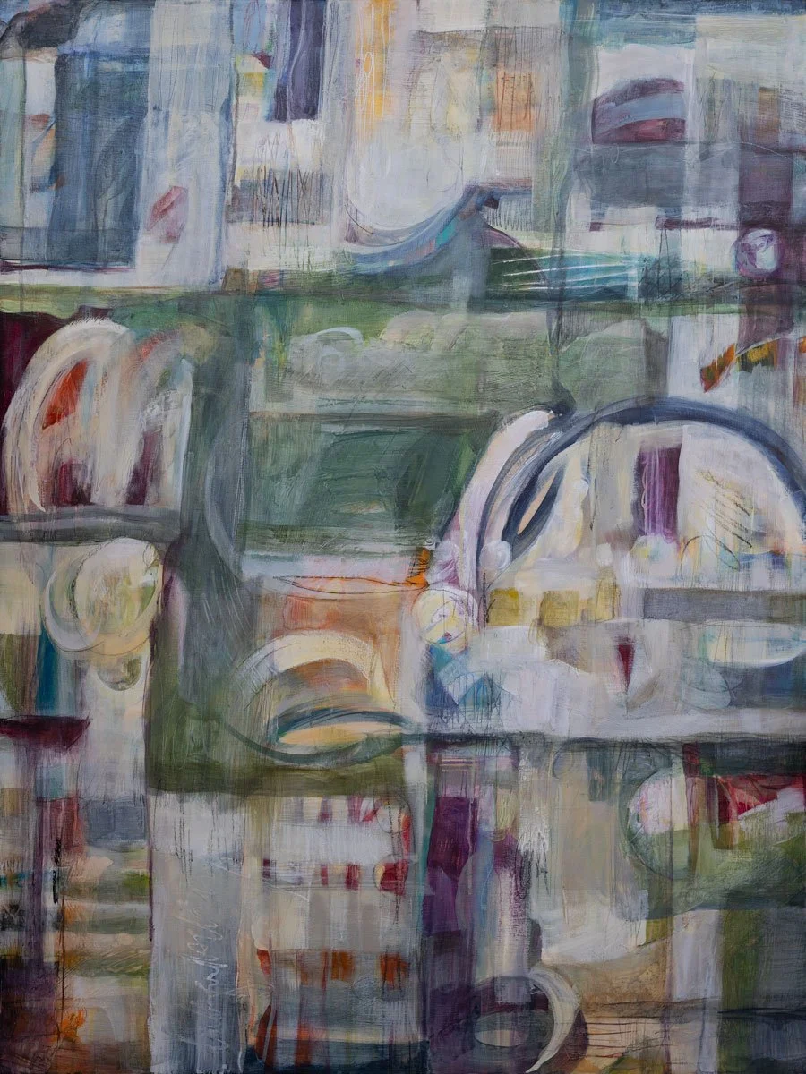 "Vicini," Acrylic, beeswax and collage on cradled wood panel, 48 x 36 inches