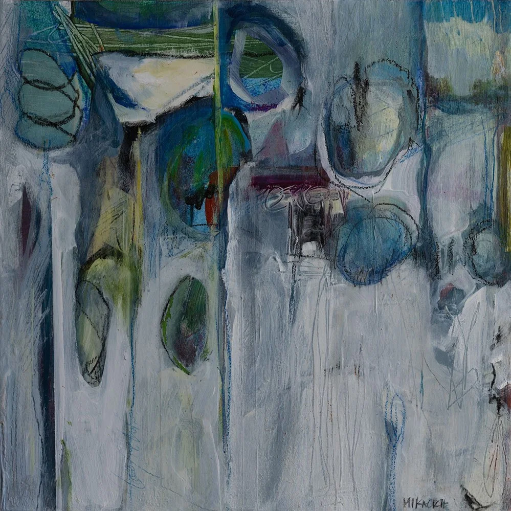 "D'Acqua," Acrylic, beeswax and collage on panel, 12 x 12  inches, sold