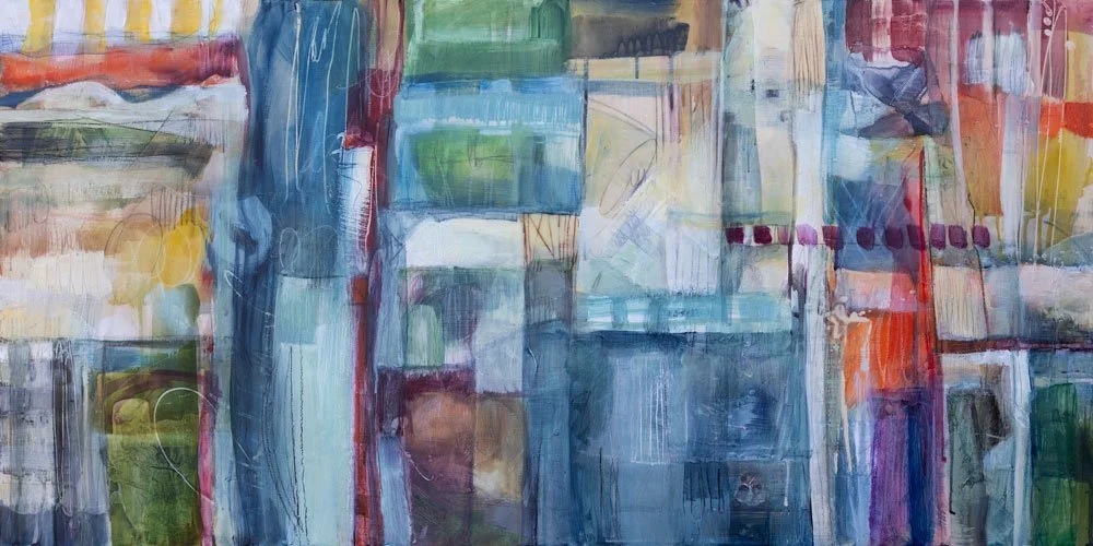 "Abby," Acrylic, beeswax and collage on cradled wood panel, 24 x 48 inches, sold