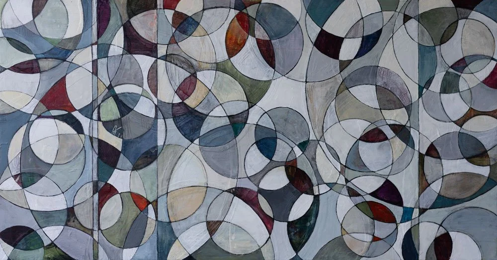 "Pattinatore," Acrylic, beeswax and collage on panel, 24 x 46 inches, sold