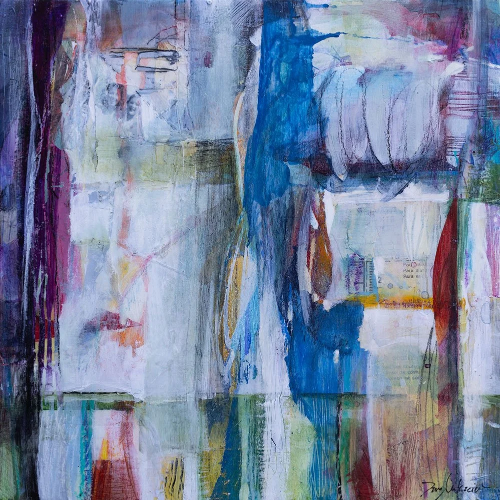 "Sorelle," Acrylic, beeswax and collage on panel, 12x 12 inches, sold