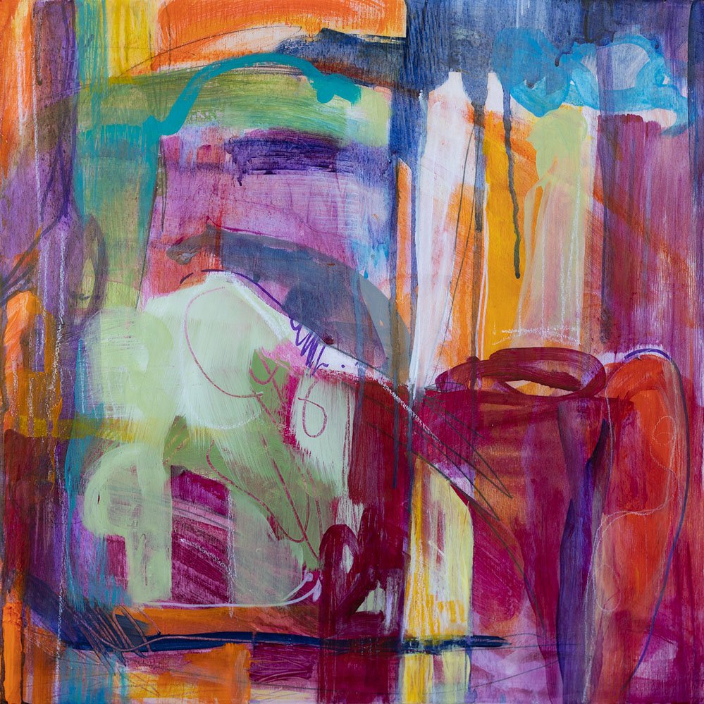 "Lasciata," Acrylic, beeswax and collage on panel, 12 x 12 inches, sold