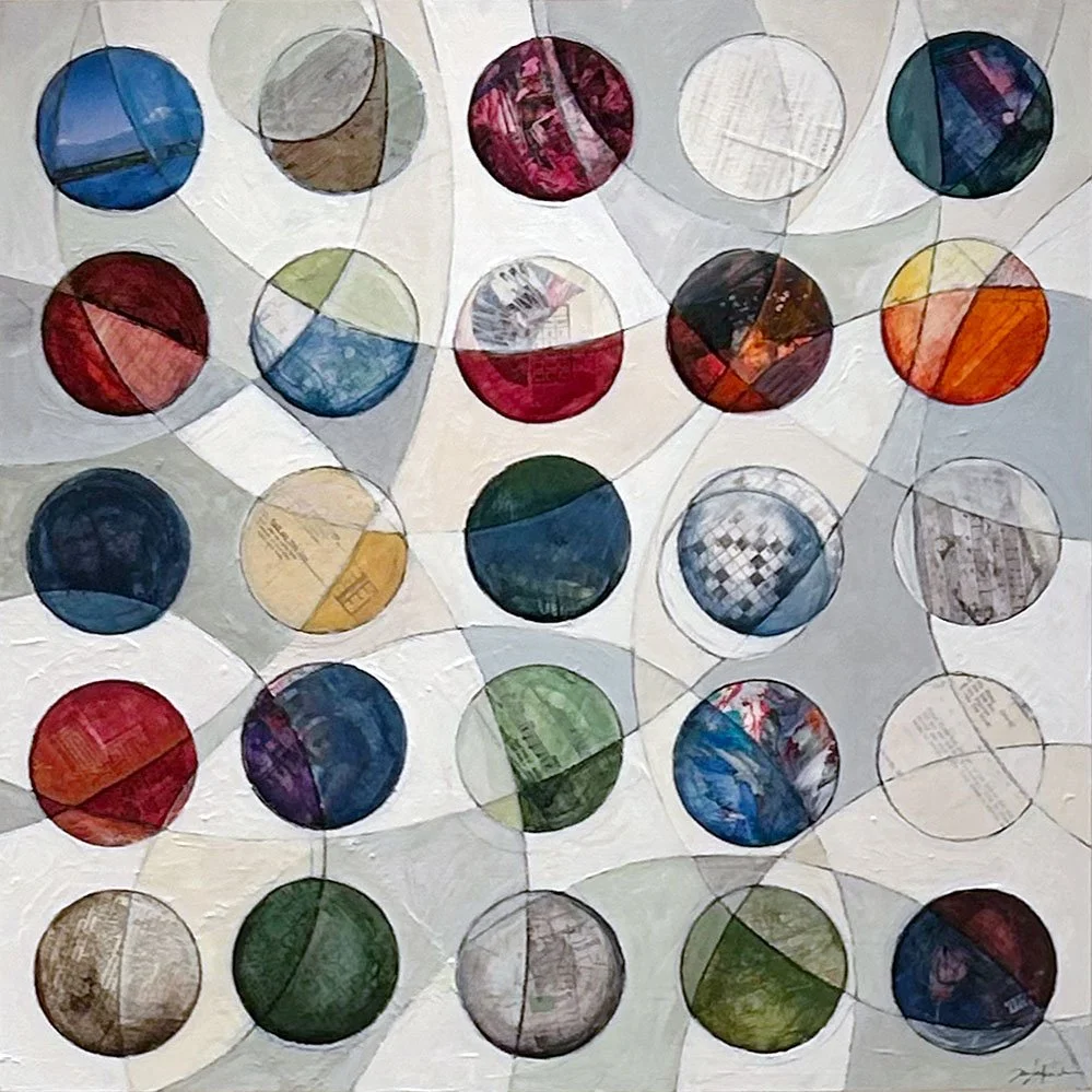 "Avventura," Acrylic, beeswax and collage on panel, 30 x 30 inches, sold