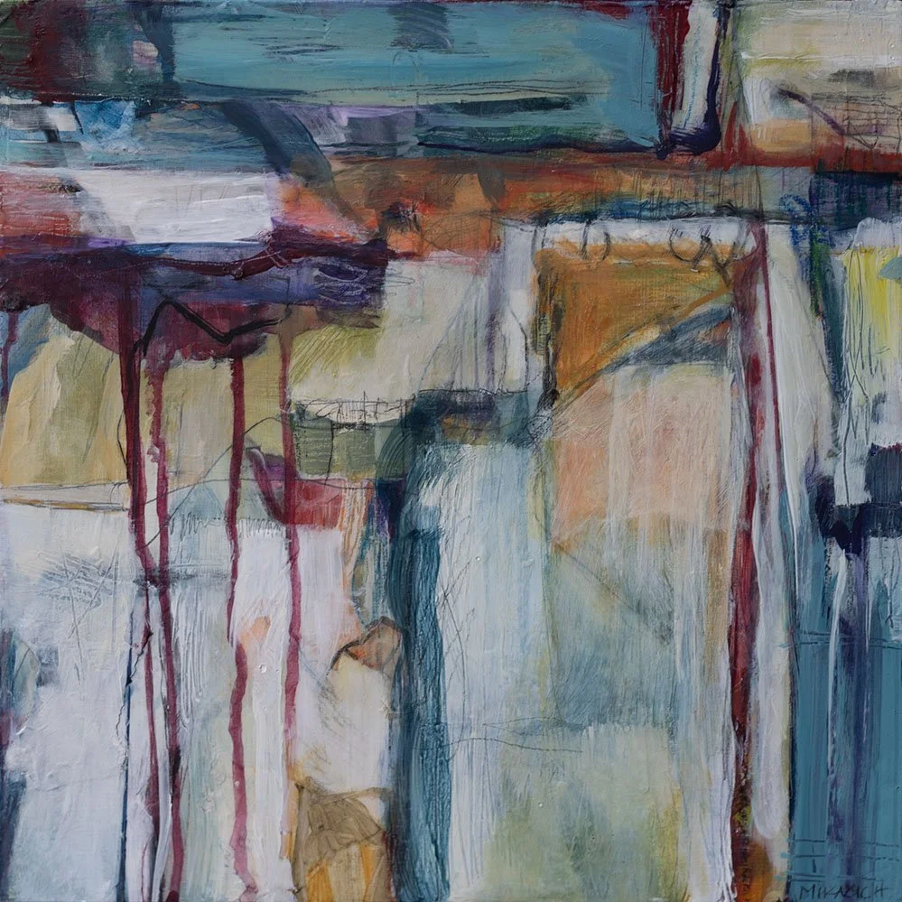 "Cielo," Acrylic, beeswax and collage on panel, 12 x 12 inches, sold