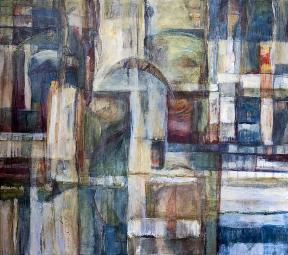 "Spero," Acrylic, beeswax and collage on cradled wood panel, 46 x 52 inches