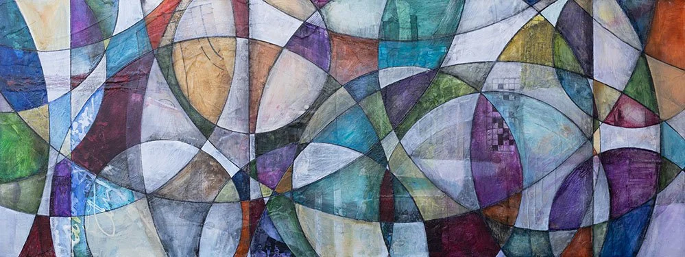 "Lenisce," Acrylic, beeswax and collage on panel, 18 x 48 inches, sold