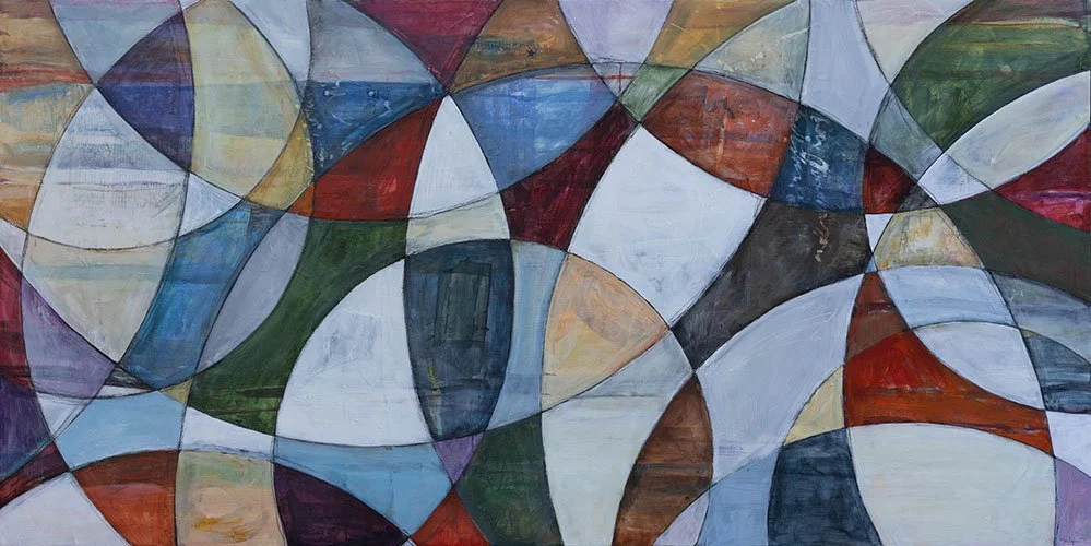 "Binding," Acrylic, beeswax and collage on panel, 30 x 60 inches, sold