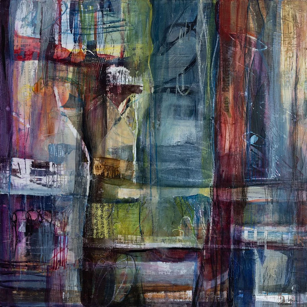 "Butterick 6105," Acrylic, beeswax and collage on panel, 18 x 18 inches, sold