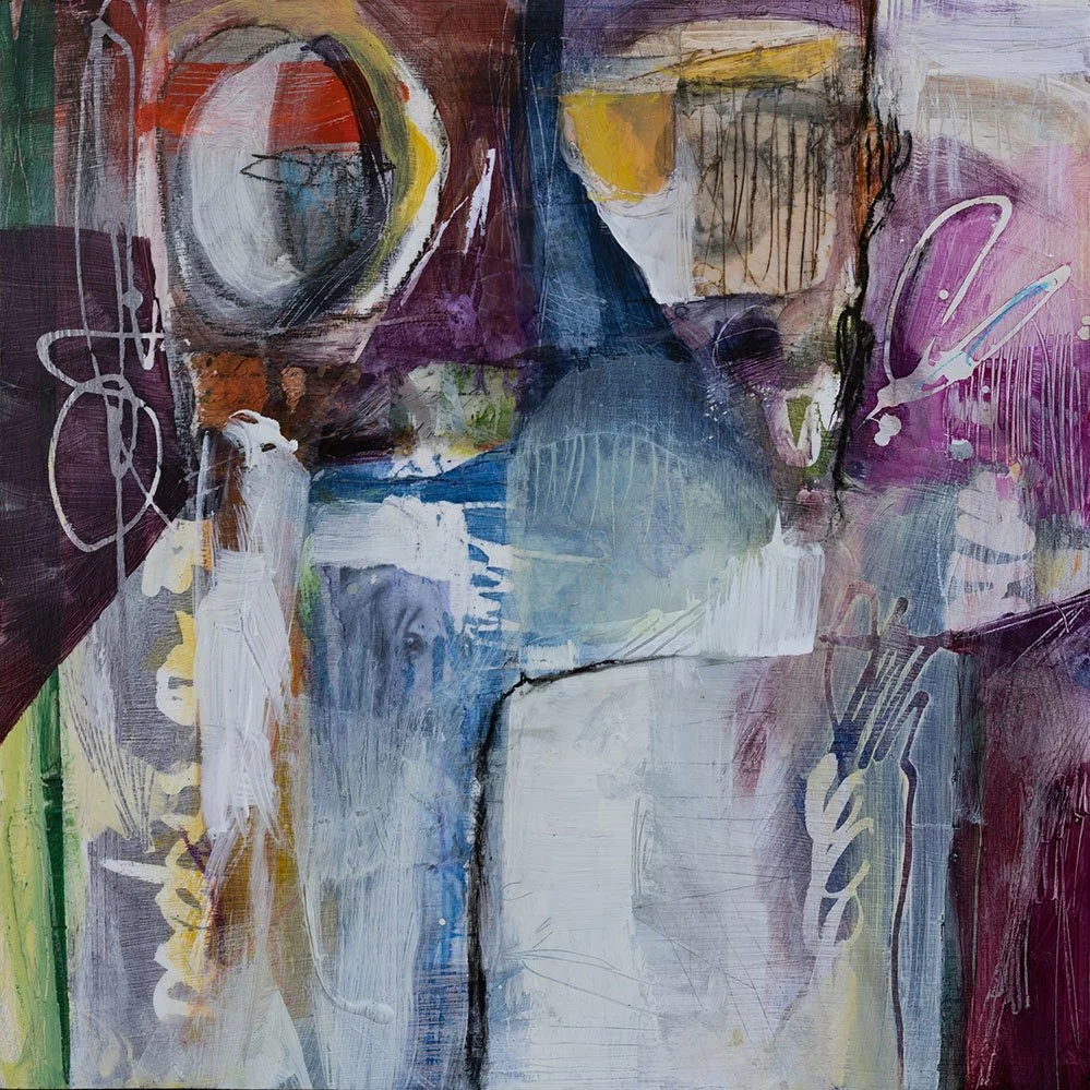 "Vedeva," Acrylic, beeswax and collage on panel, 16 x 16 inches, sold