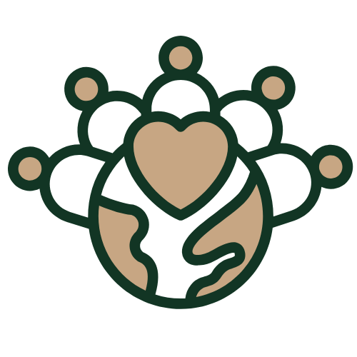 Icon of a globe with a heart and a hand, representing global love or caring for the Earth.