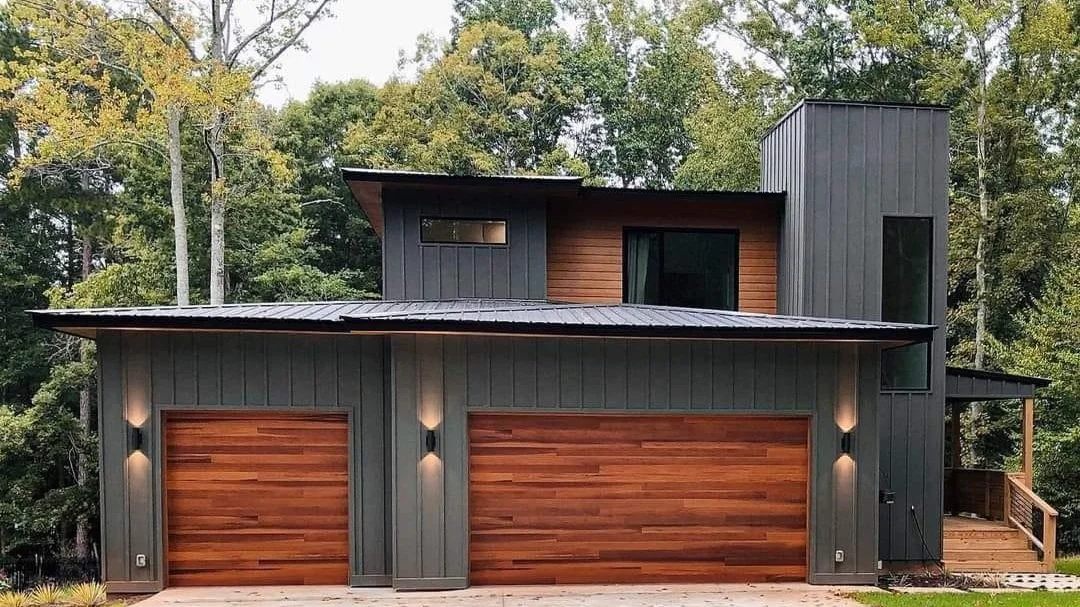 Two Dark Plank Garage Doors