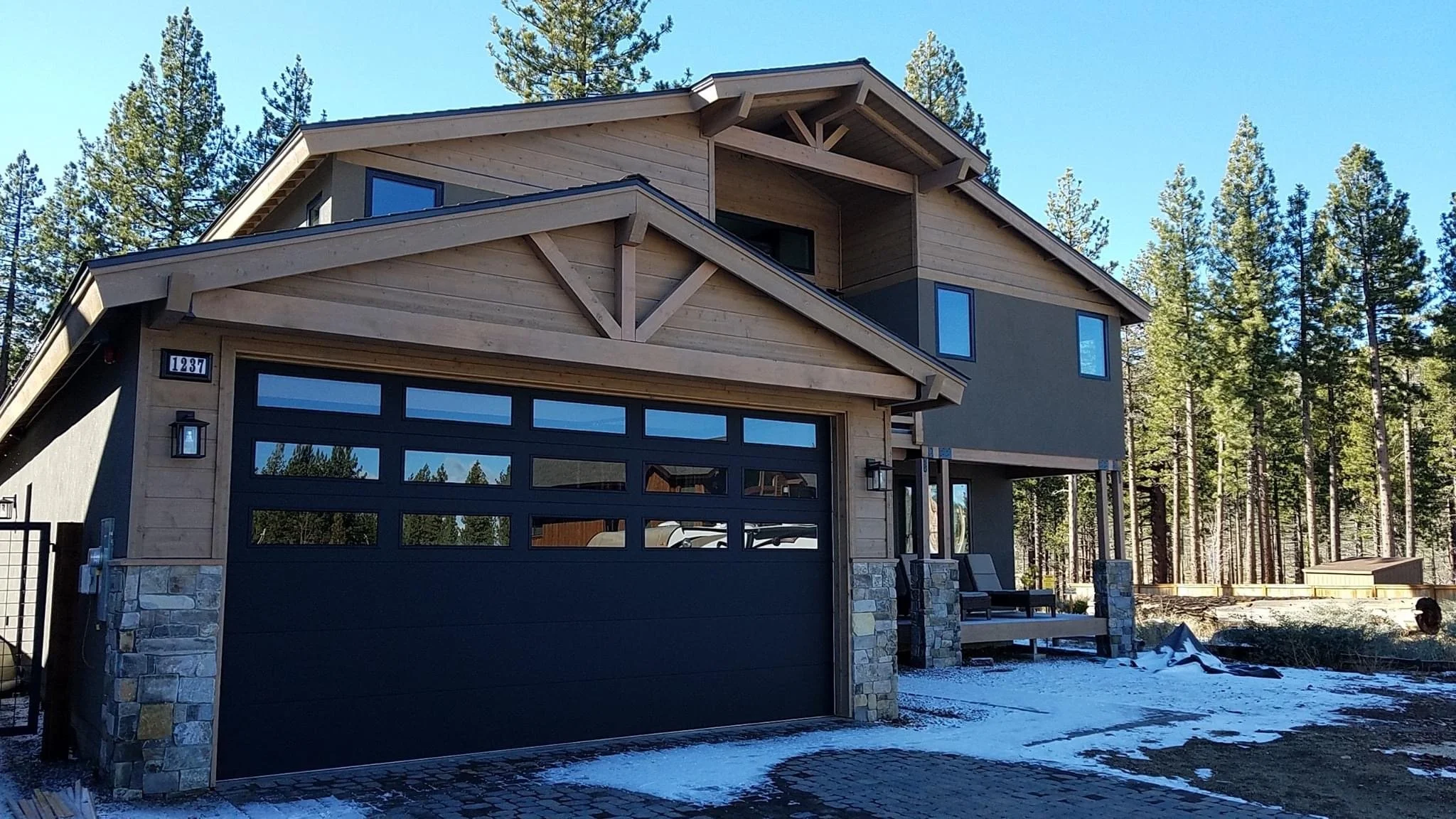 Black Multi-Windowed Skyline Garage Door