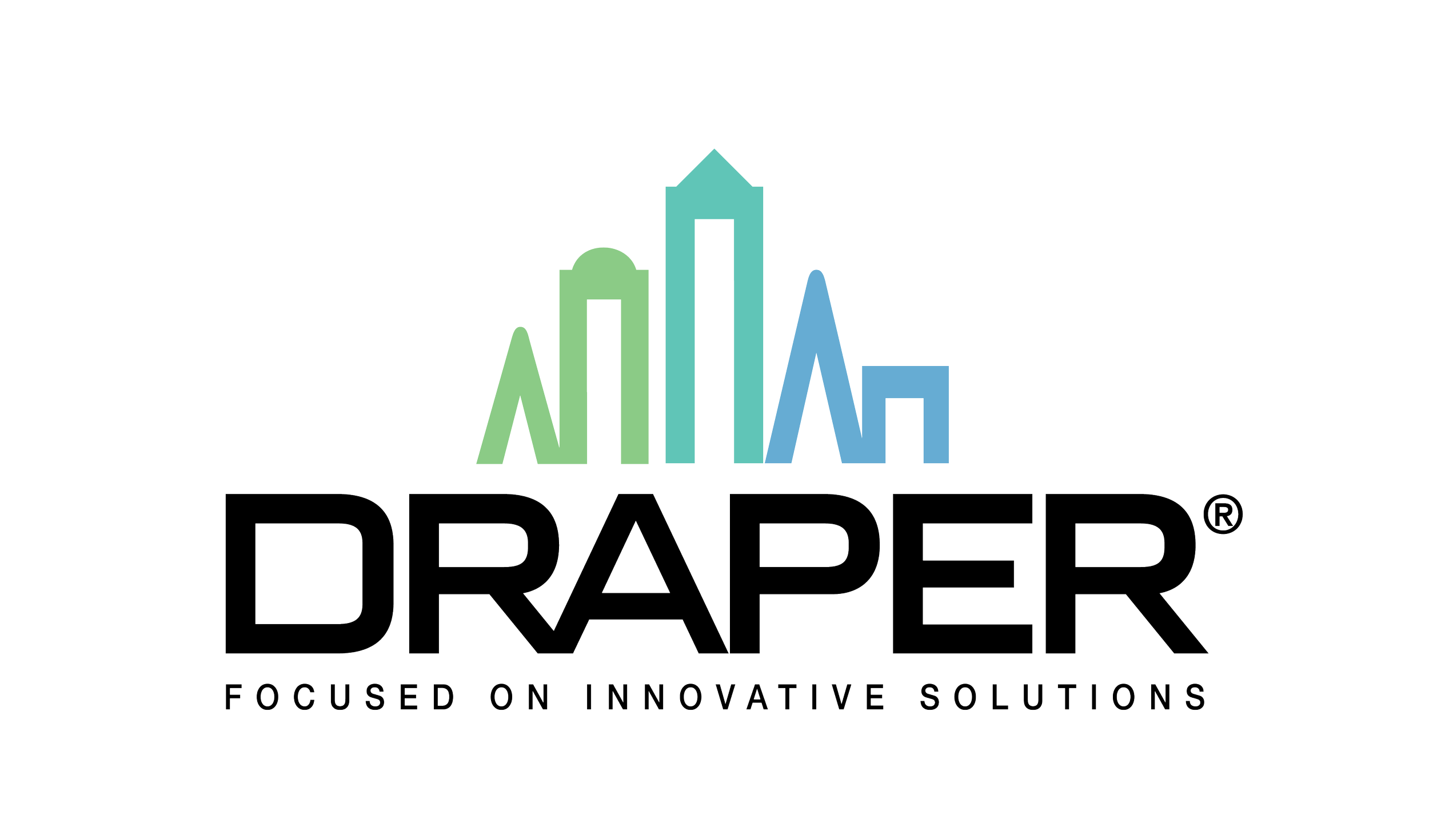 Logo of the company 'Draper' with a city skyline in pastel colors above the text, and the tagline 'Focused on Innovative Solutions' below.
