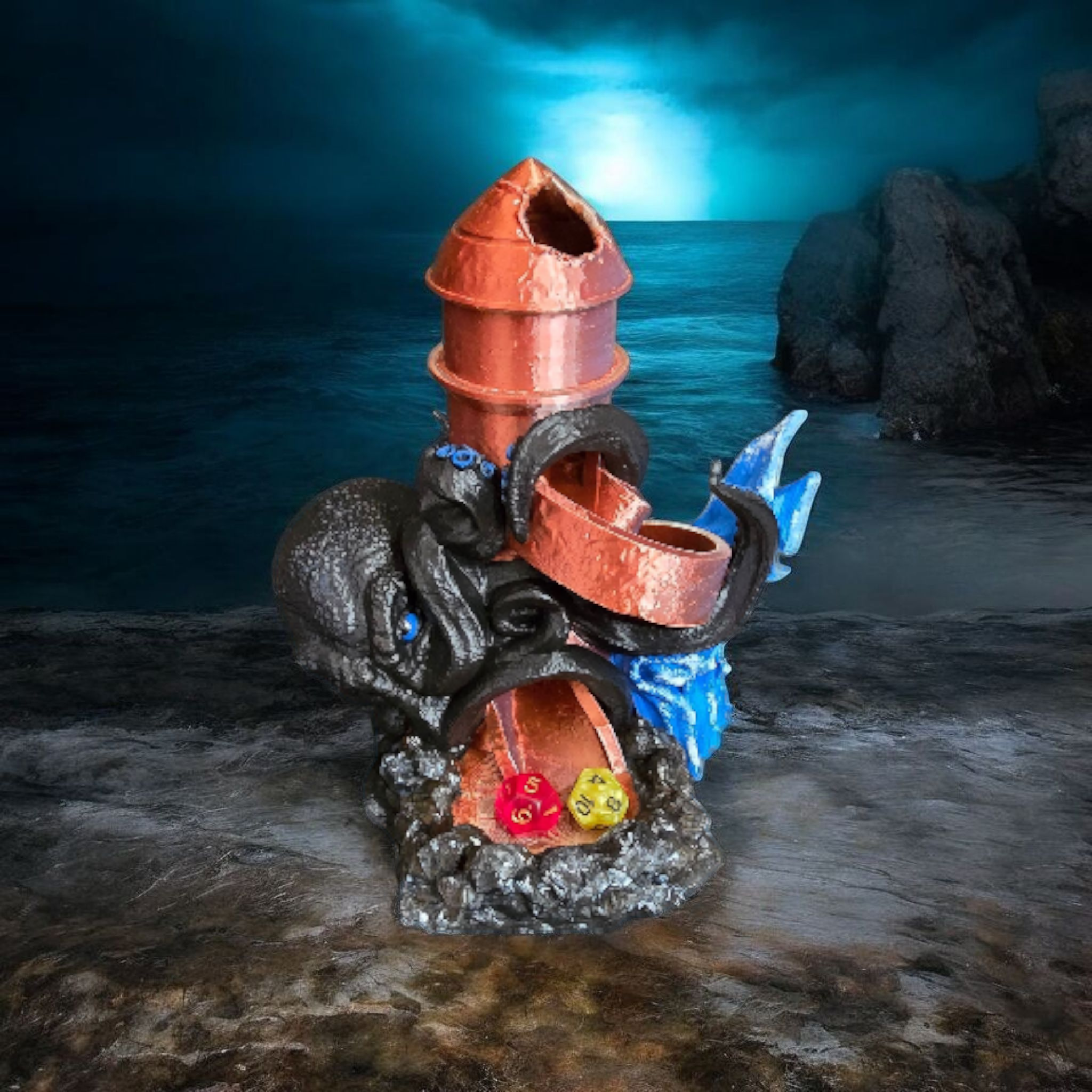 Nautical Dice Tower: Lighthouse with Octopus