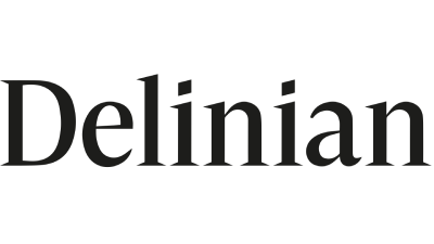 The Delinian logo in black text on a black background.