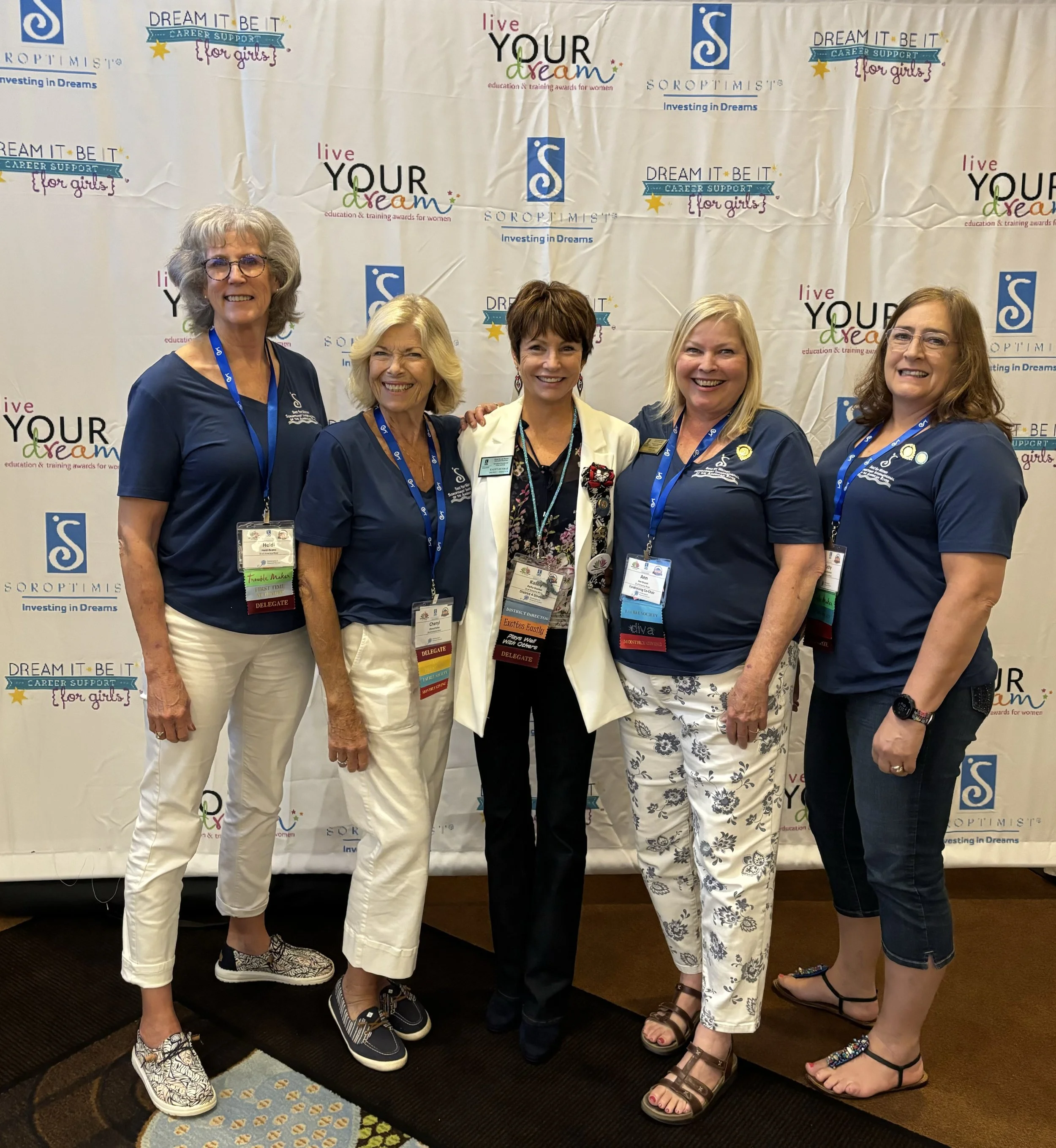 President Heidi Reams, Public Awareness Chairwoman Cheryl Foley, \Governor Elect Kathy Dunbar, member Ann Bryant and member Kathy Donlevy at the Sierra Nevada Regional Conference.