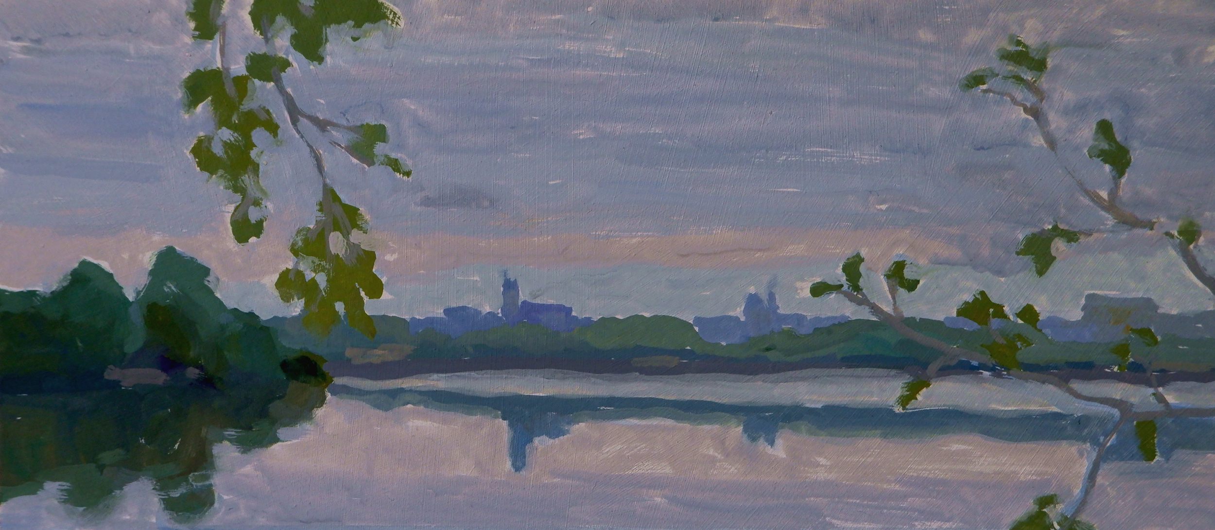 Lac de Maine - Gouache sur bois - 13x20cm - 90€