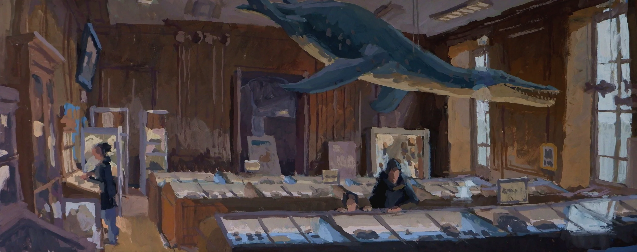 Muséum des sciences naturelles d'Angers 3 - Gouache sur bois - 20*50cm - 230€