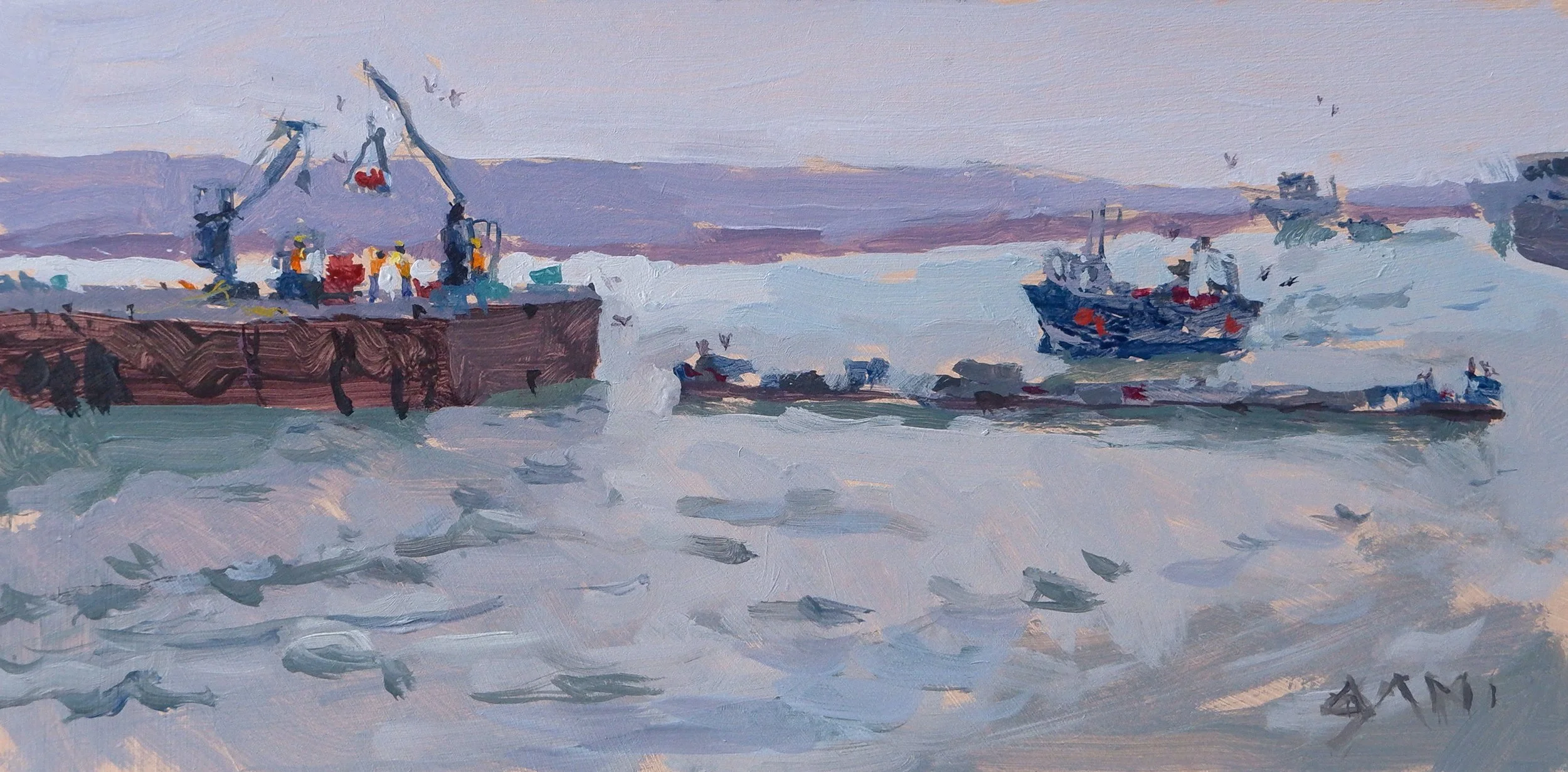 Arrivée de la pêche - 15x30cm - 100€