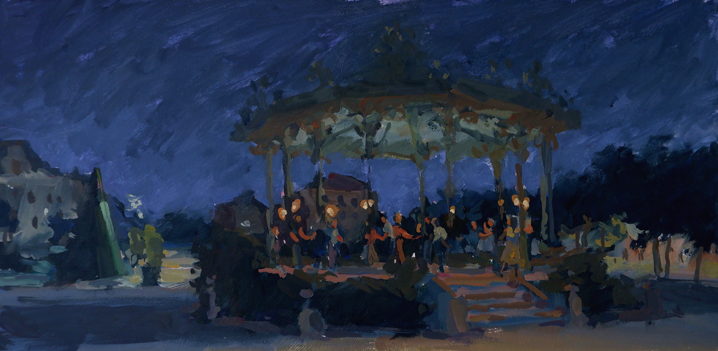 Jardin du Mail - Gouache sur bois - 20x40cm - 180€