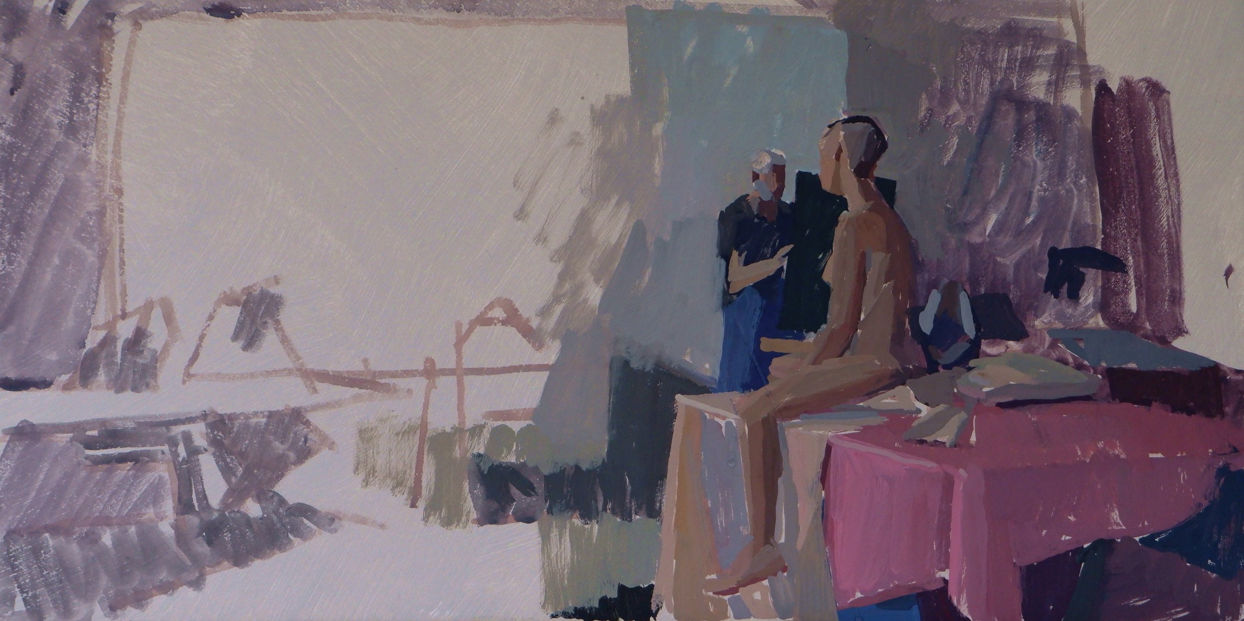 Modèle vivant 1 - gouache sur bois - 20*40cm