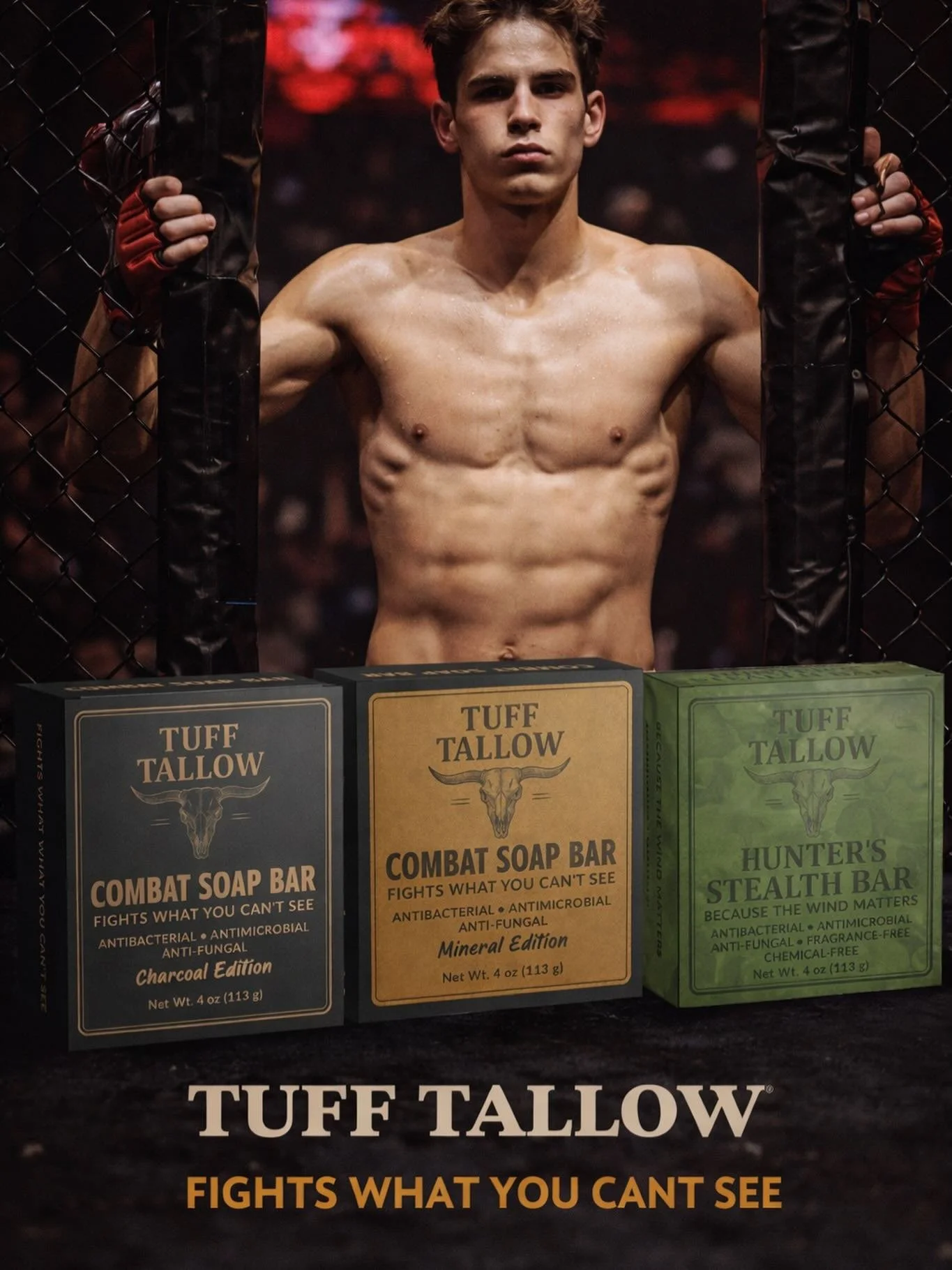 Blood. Sweat. Skin-on-skin.

	This is where bacteria thrives.

	TUFF TALLOW COMBAT SOAP
Built for fighters who understand what &ldquo;clean&rdquo; really means.

	Fights what you can&rsquo;t see.

🦬 Made from grass fed beef tallow
🥊 Built for hard 