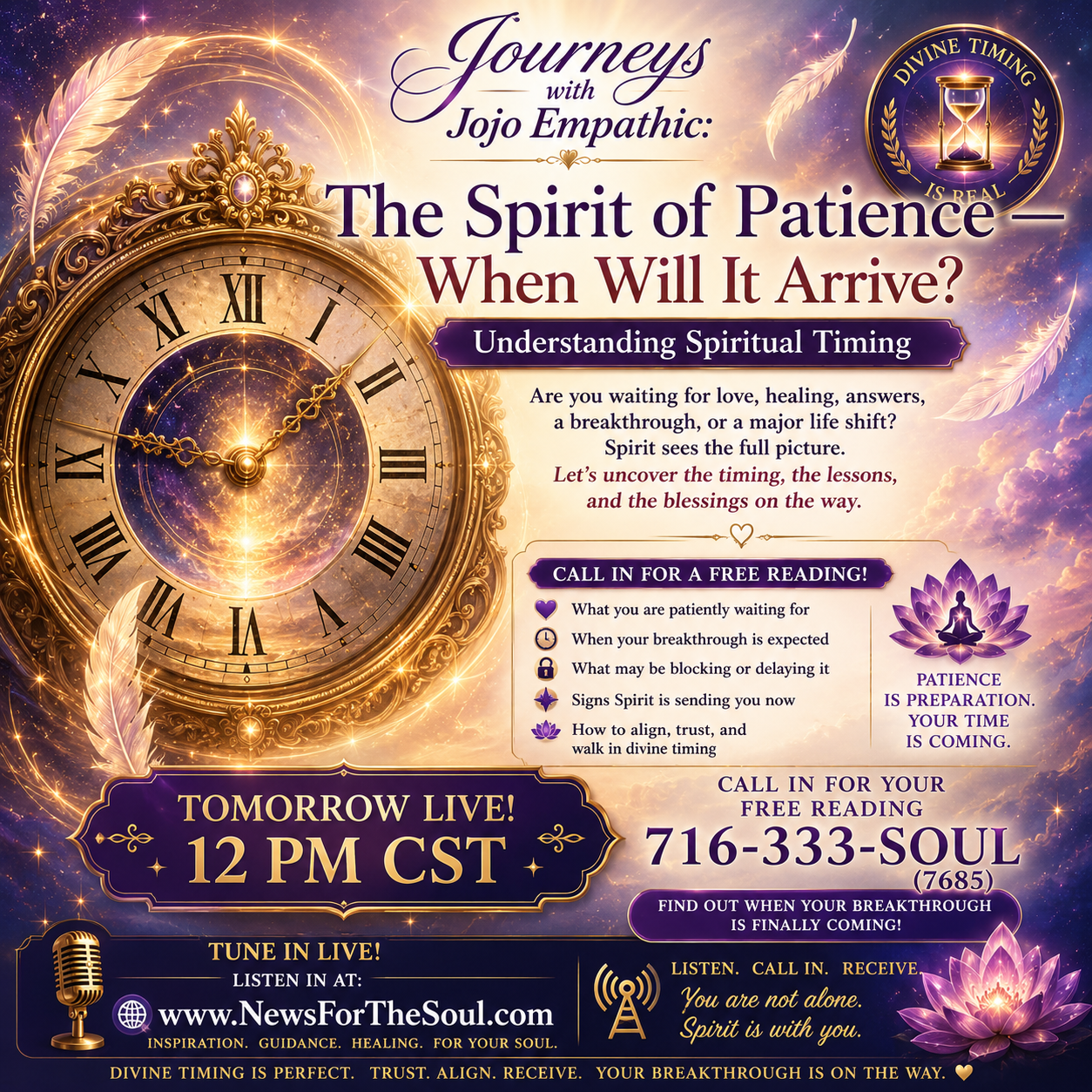 Journeys with Jojo Empathic: The Spirit of Patience — When Will It Arrive? Understanding Spiritual Timing.