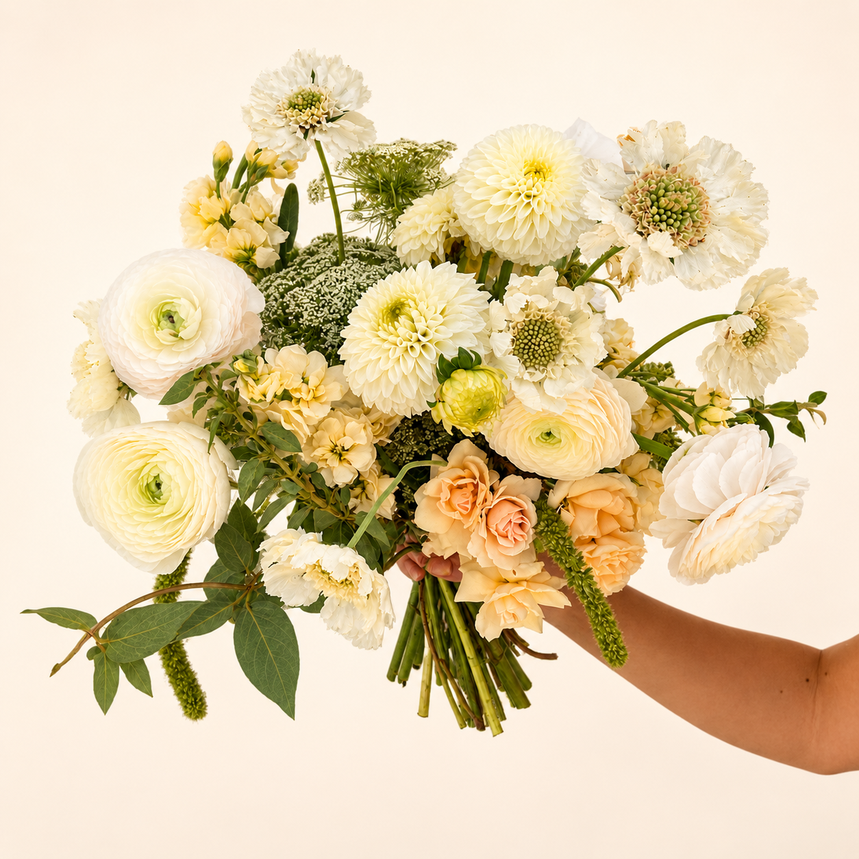 Creamy white and green bridal bouquet for Encinitas Wedding