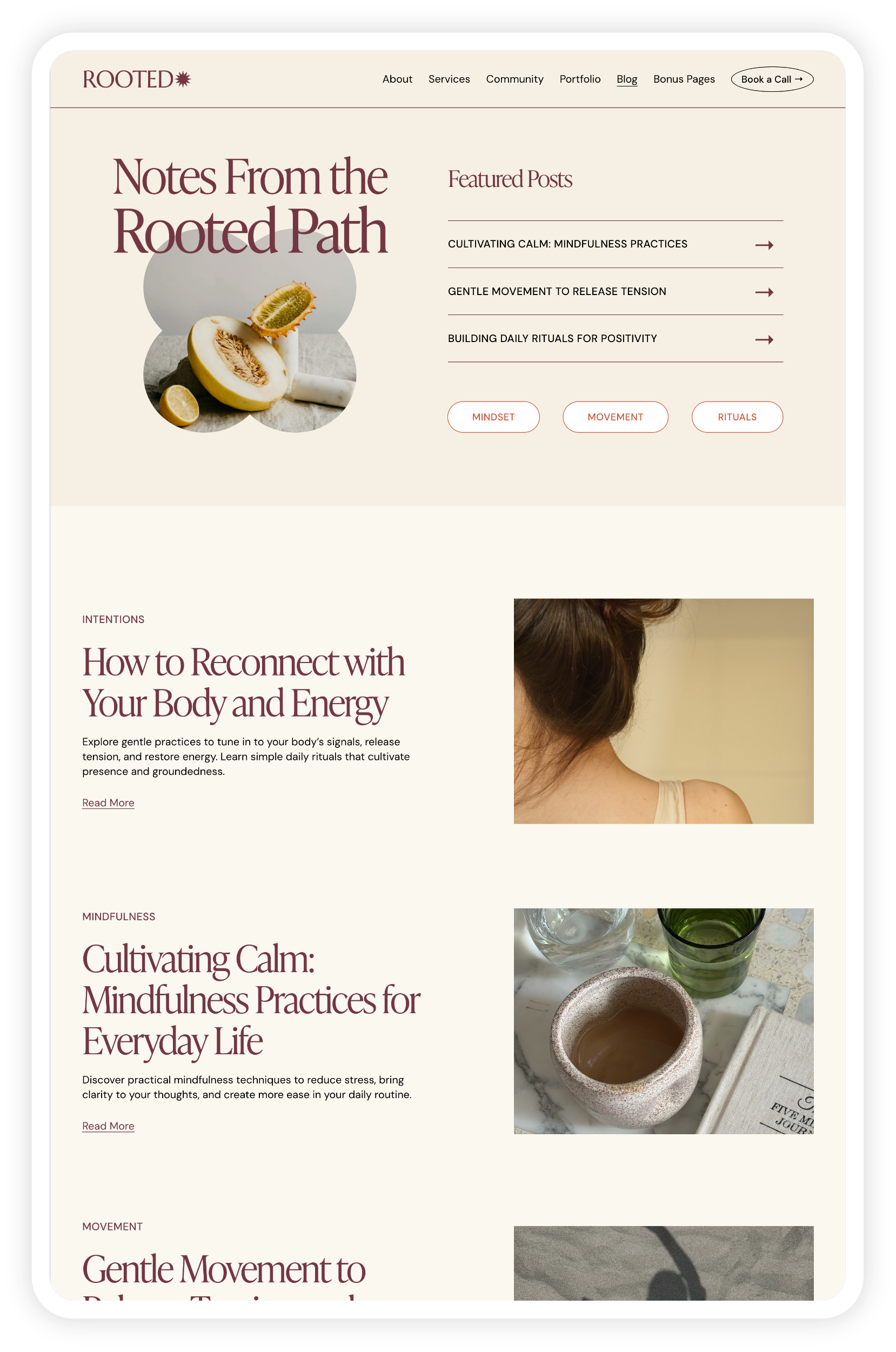 Screenshot of one of the customized layouts created with the drag-and-drop Squarespace website template for female entrepreneurs by Heythere Studio.