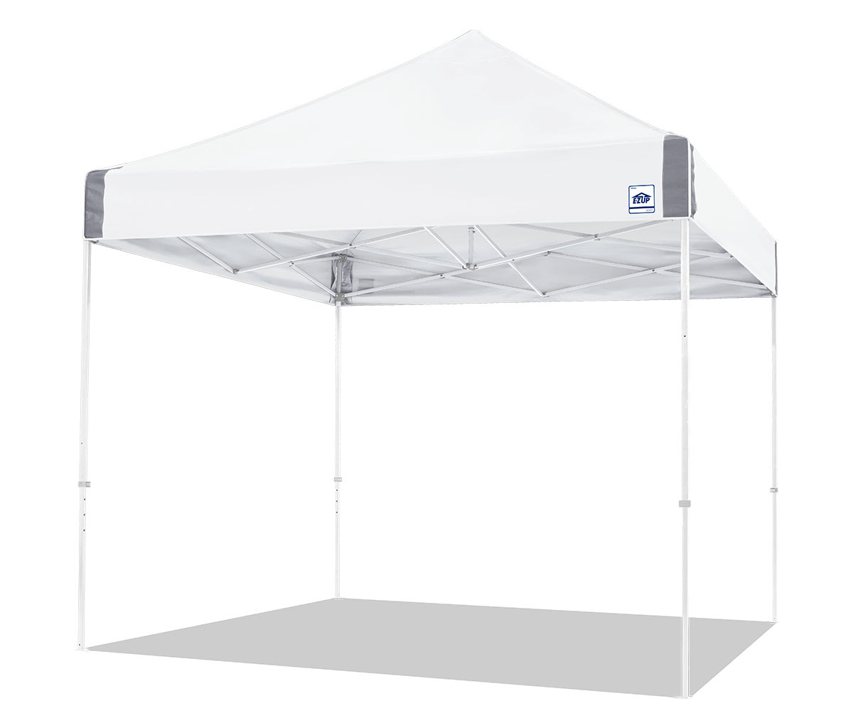 White outdoor canopy tent with four legs, set against a black background.