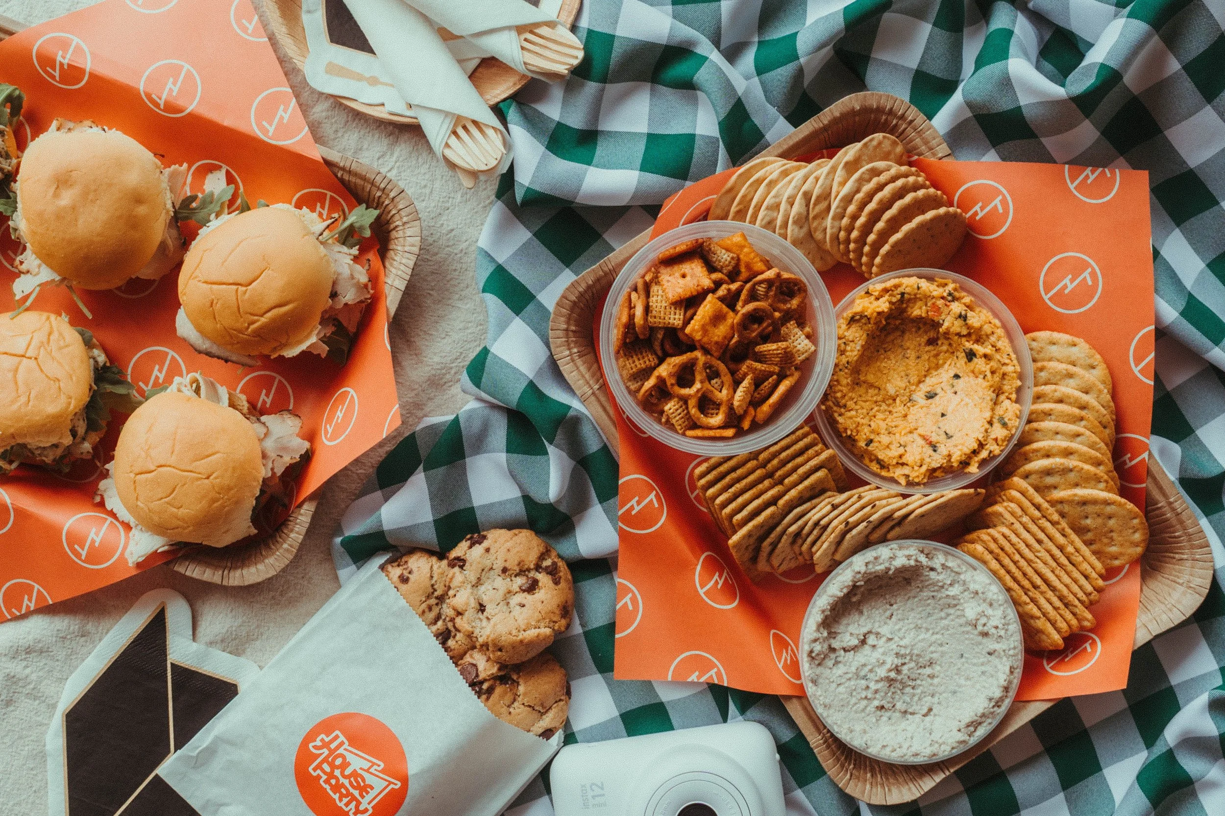 Catering tray to pick up and go in Waco Texas! Including mini sandwiches, crackers, cookies, muffins, and dip assortments from the kitchen of Milo All Day.