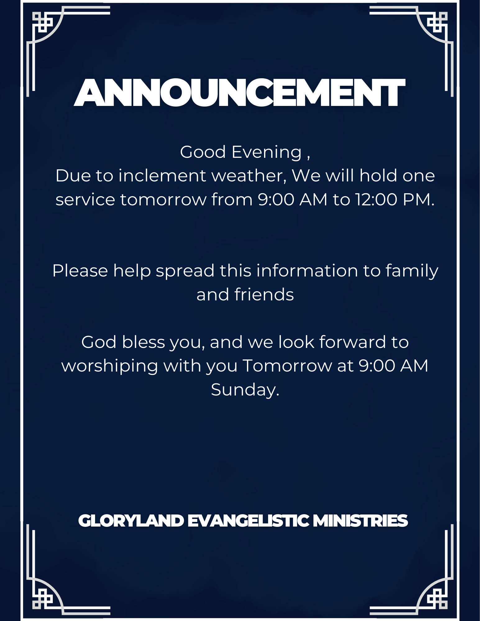 Inclement Weather Update