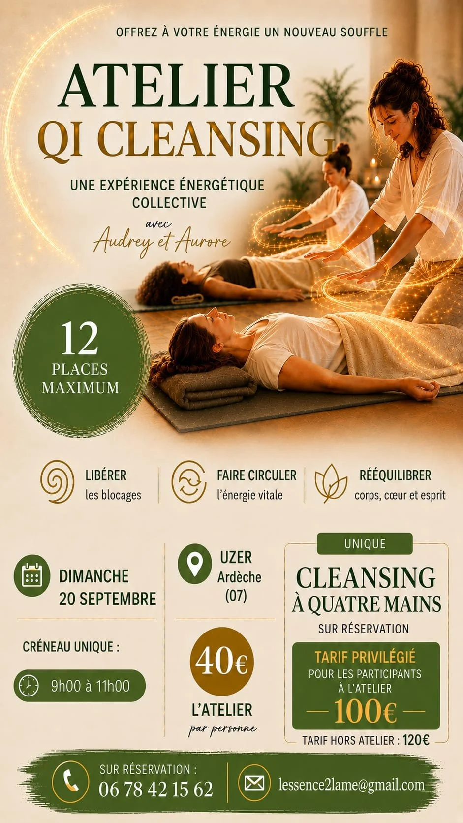 Atelier de soin énergétique Qi Cleansing &amp; soin à quatre mains à Uzer en Ardèche le 20 septembre 2026