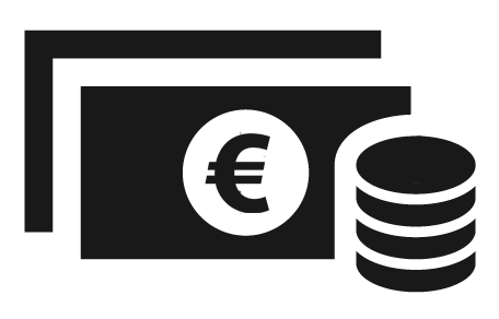 Icones représentant de l'argent avec des billets et des pièces de monnaie.