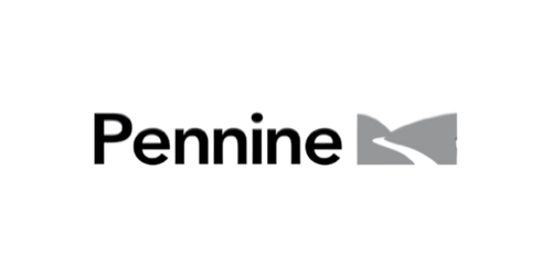 Pennine logo with a butterfly symbol in gray next to the text