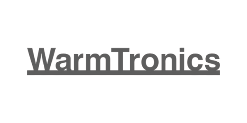 The text "Warm Tronics" displayed in gray 3D font on a black background.