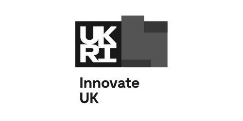 Logo with stylized 'UK' and 'RY' in black and gray, and the text 'Innovate UK' below.