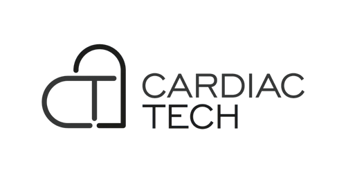 Logo for Cardiac Tech with a lock and heartbeat line inside a shield