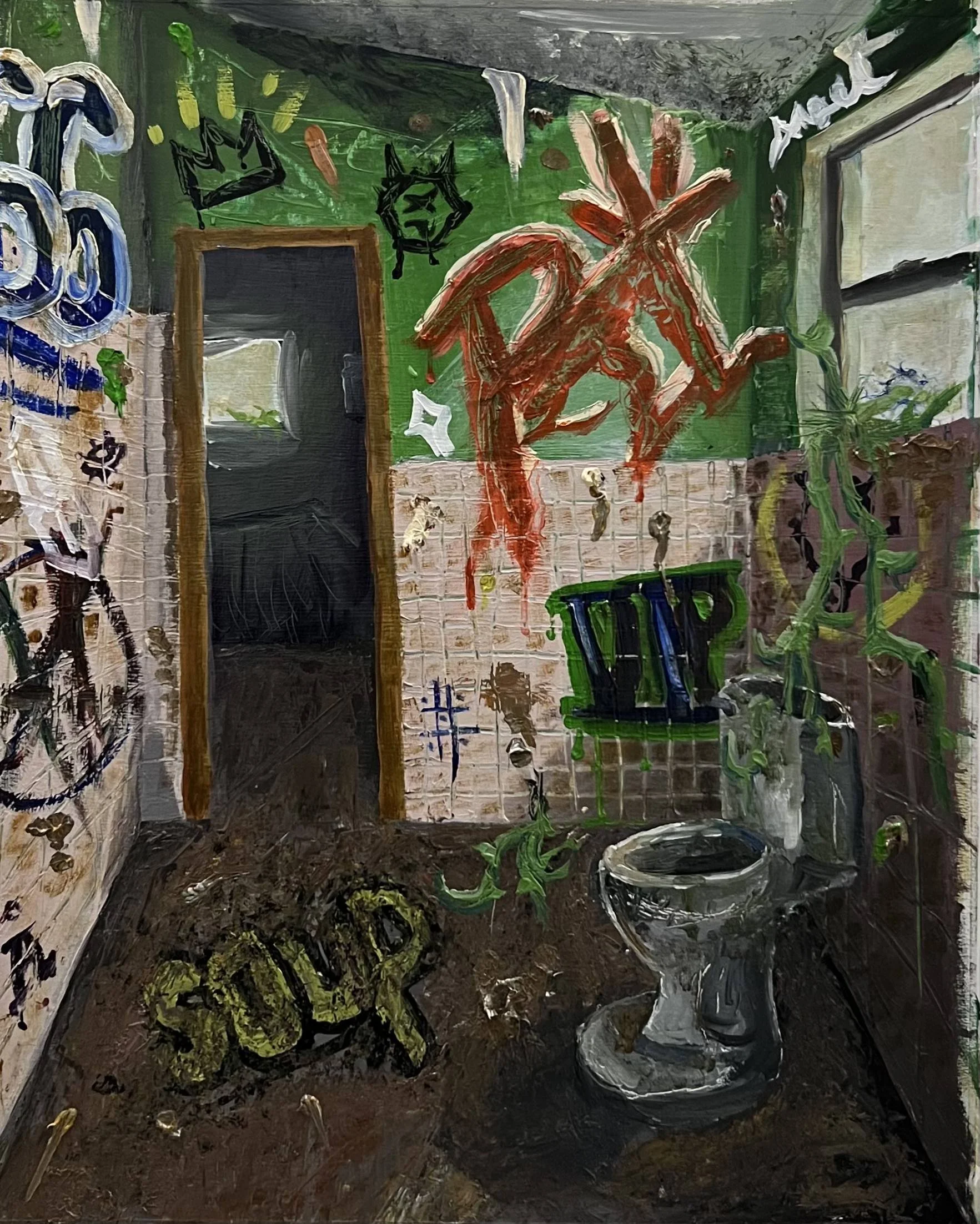 Bathroom, Oil on board, 2024