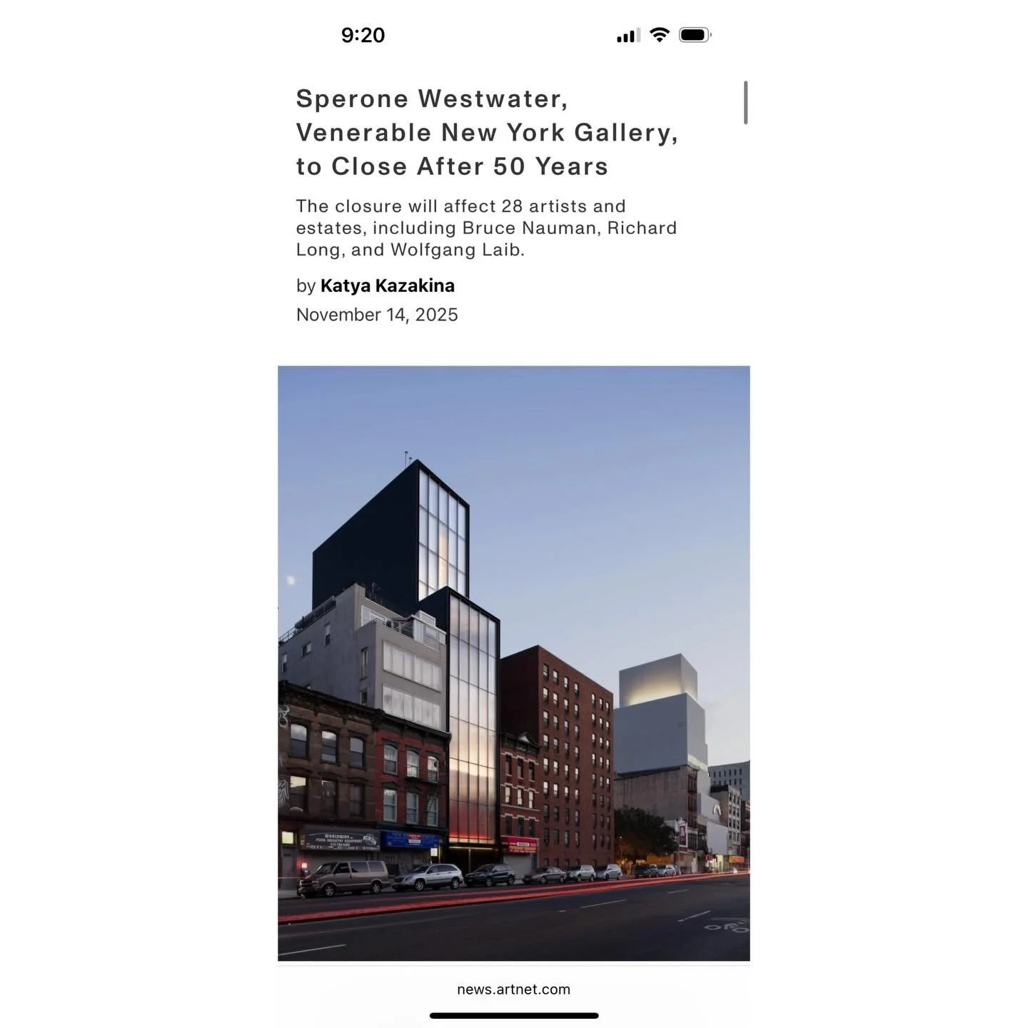 Sperone Westwater is closing after 50 years, marking the end of an era. The first to show Gerhard Richter in New York, the gallery helped shape contemporary art. Grateful for my time working there and all I learned.