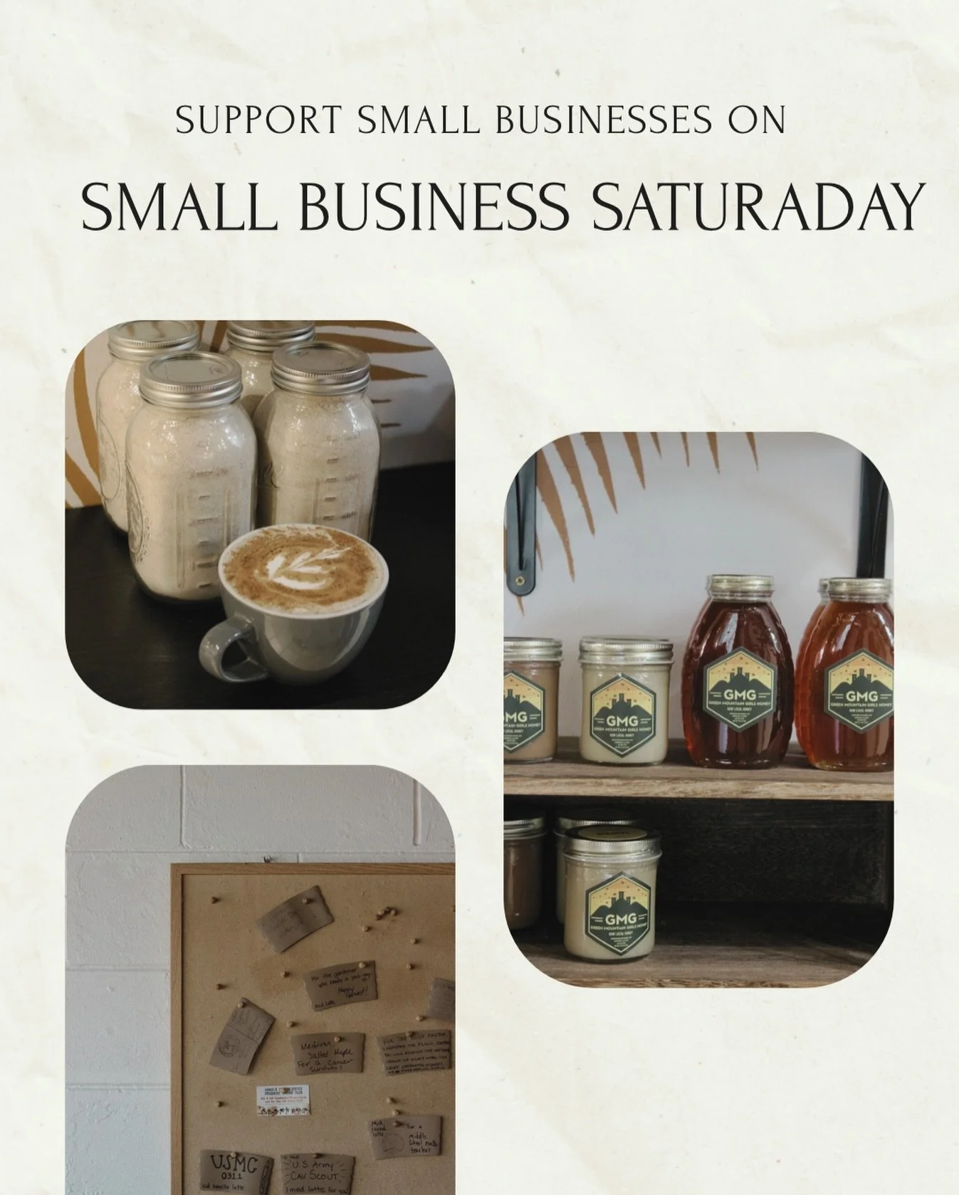 this Saturday, November 29, come support a small business! 

&bull; get some local honey or housemade chai for stocking stuffers! 
&bull; help someone in need by buying a drink and putting it on our pay-it-forward board 
&bull; get some holiday flavo