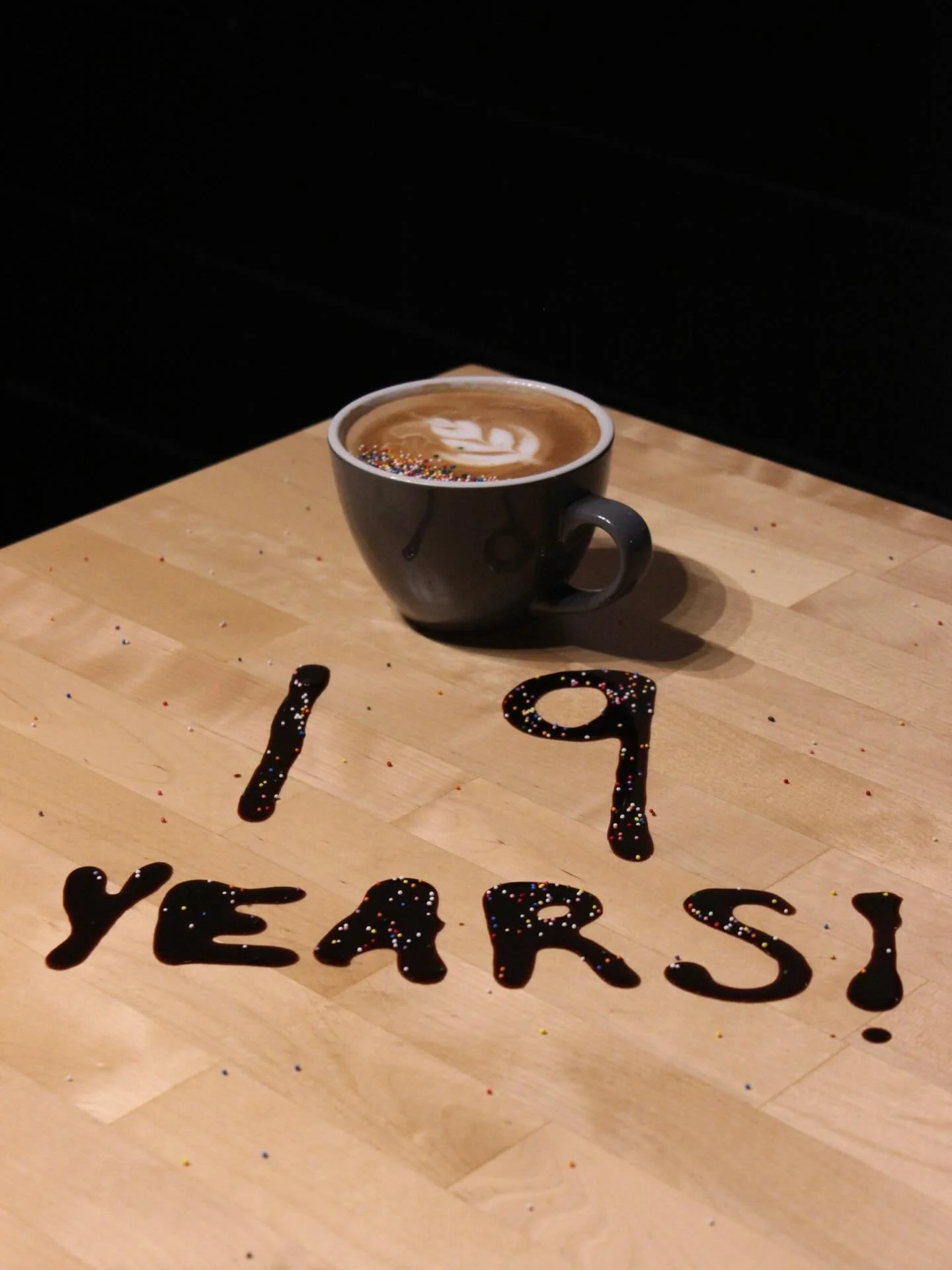 as some of you know, our 19th anniversary is this month! celebrate with a Cookie Cake Latte: a cookie butter latte with chocolate cold foam and sprinkles. available til the end of the month!