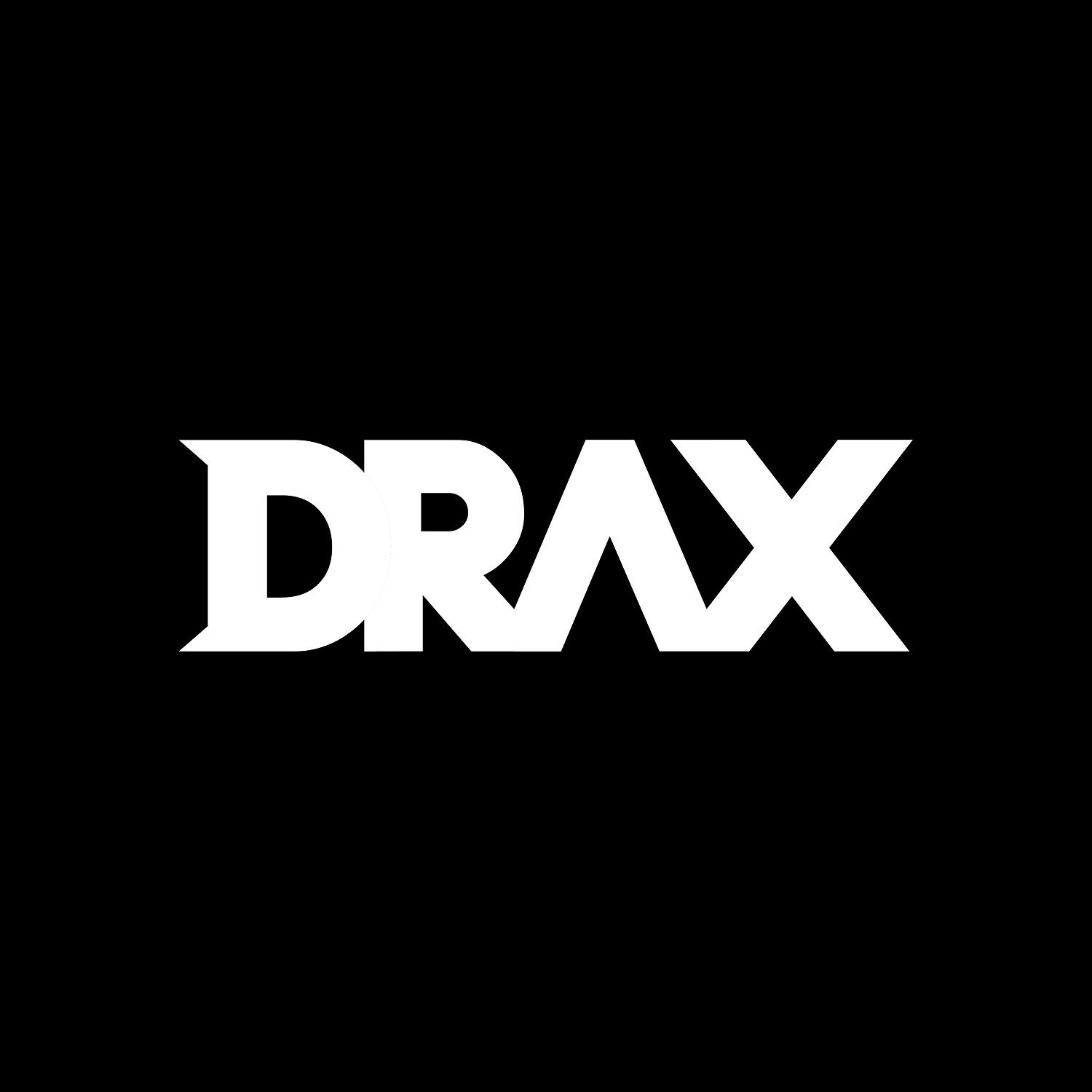 Black background with the word 'DRAX' in large white, bold, three-dimensional letters.