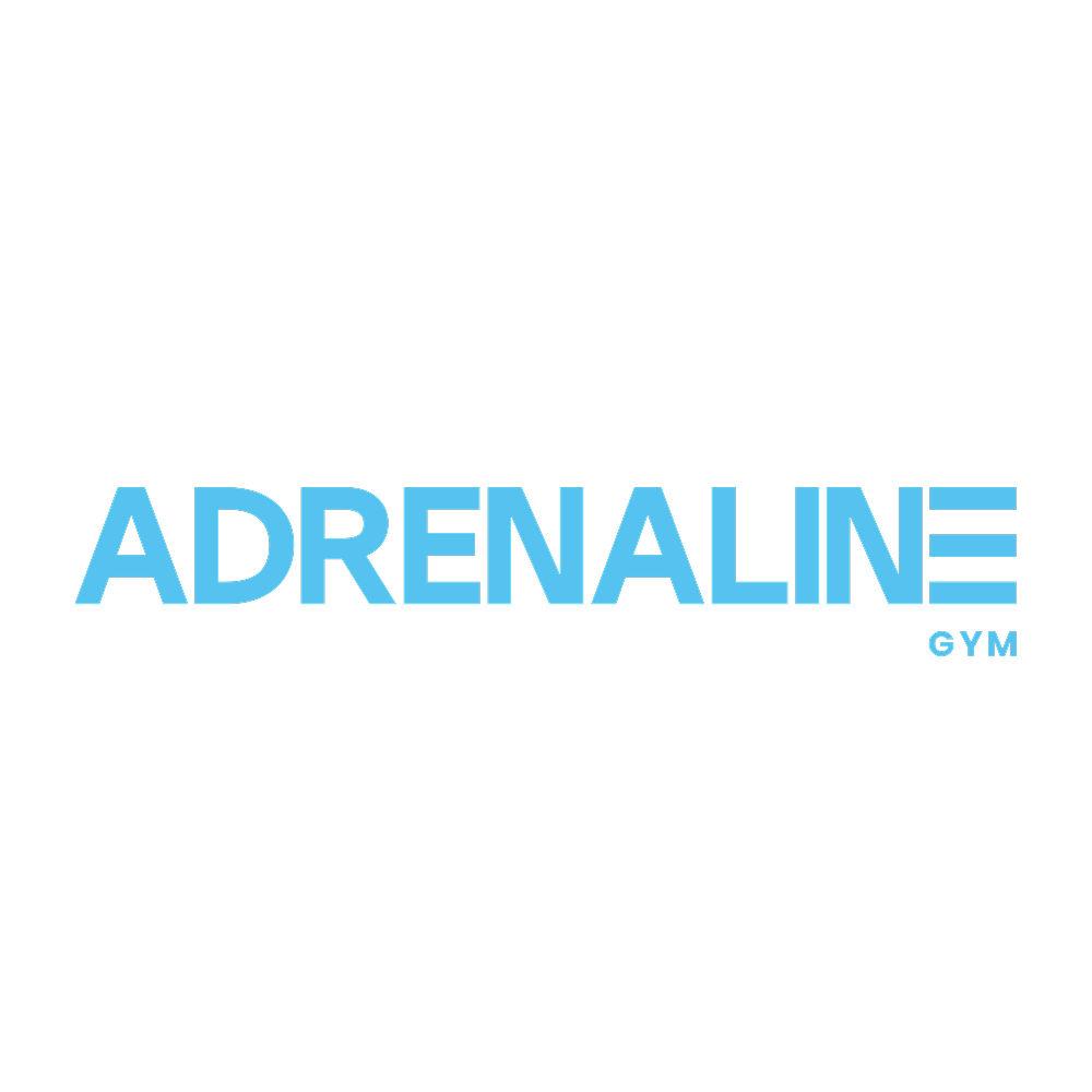 Blue text on a white background reading 'ADRENALINE GYM'.