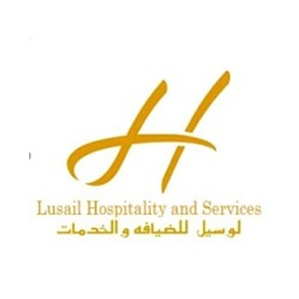 Logo for Lusail Hospitality and Services with stylized gold 'LHS' initials and text in English and Arabic.