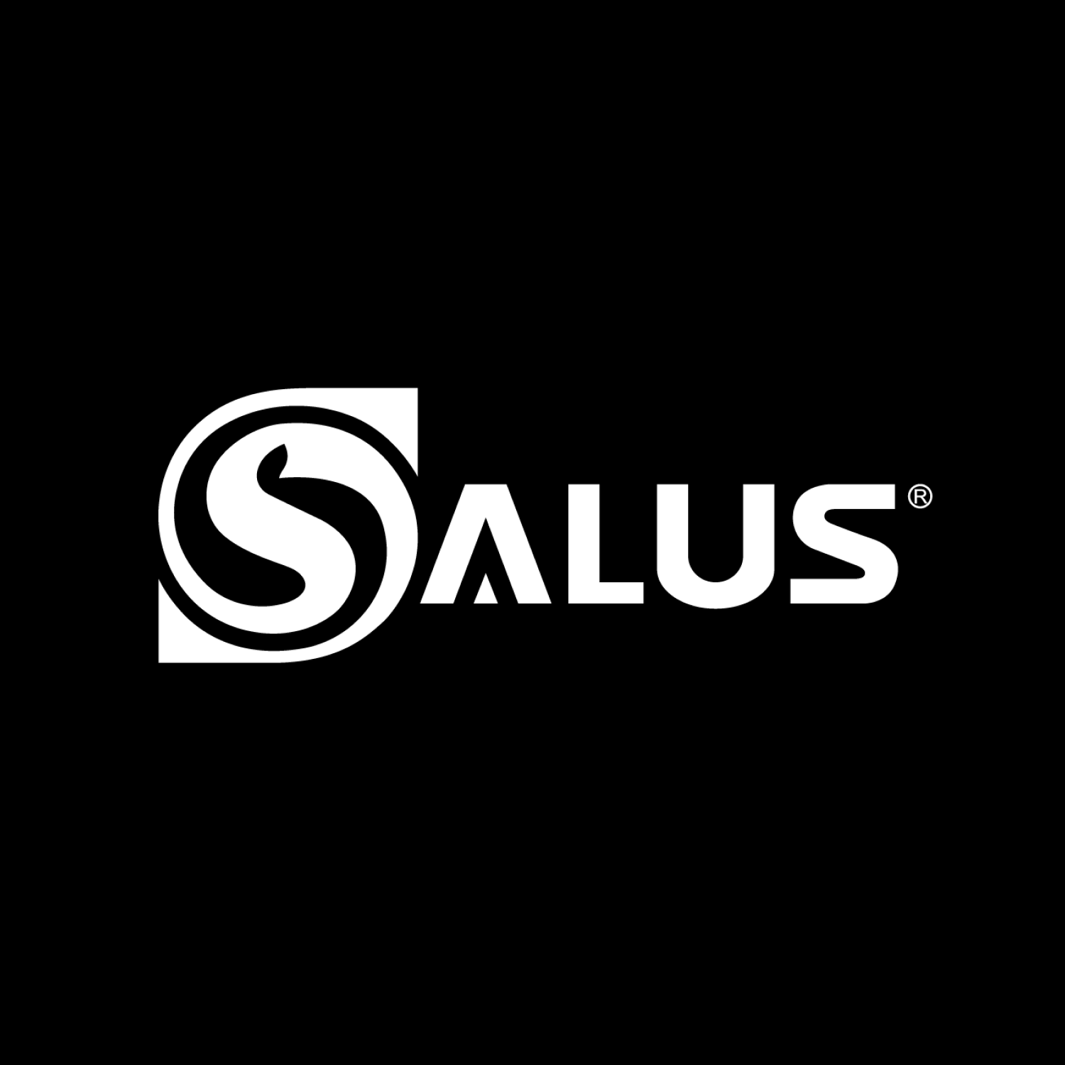 Black background with the word 'SALUS' in white, stylized font with a circular logo around the letter 'S' at the beginning.