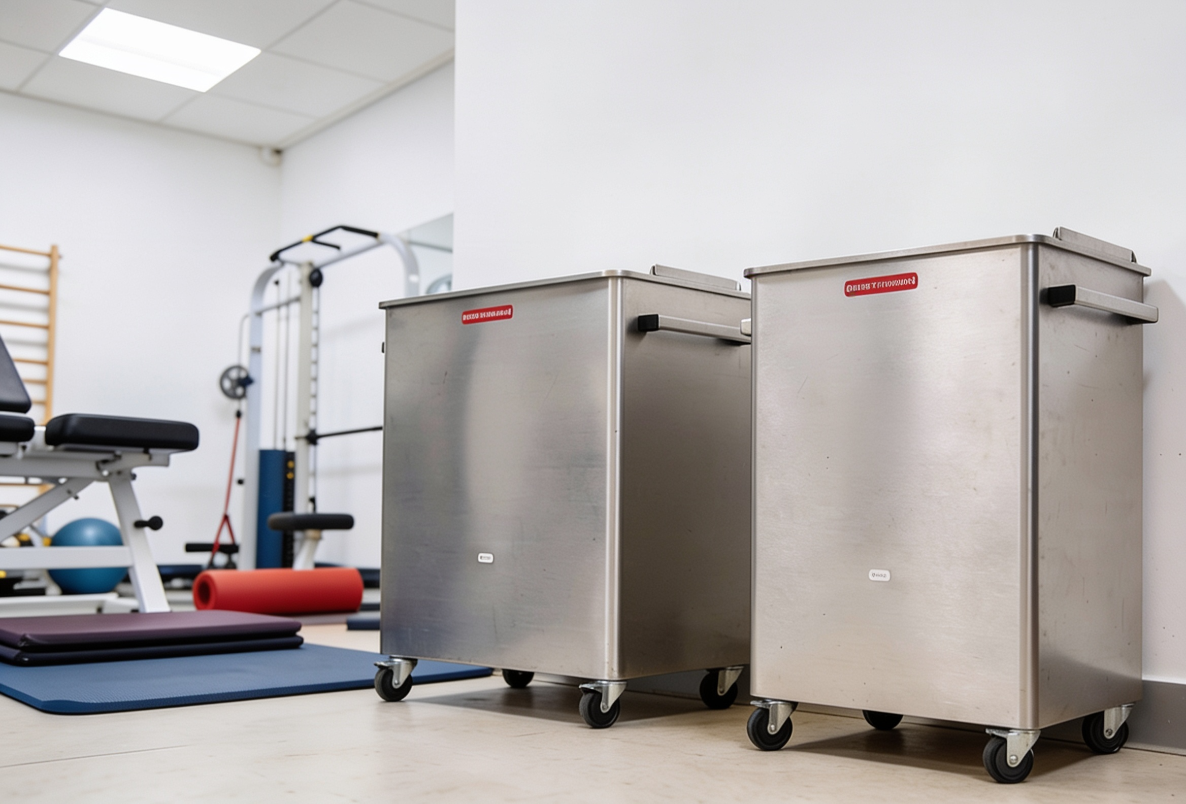 MD BioTek, Inc. | Trusted Physical Therapy and Medical Equipment Service. Hydrocollators & Hydratherms equipment in a clinic or gym, including a therapy table, exercise balls, mats, and a wall-mounted wooden ladder.