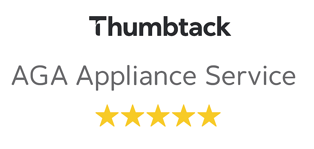 Logo for Thumback, AGA Appliance Service with five gold stars underneath.
